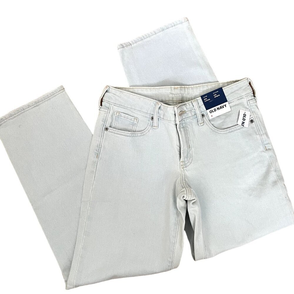 NWT Old Navy wide straight leg low rise light wash blue jeans women size‎ 4